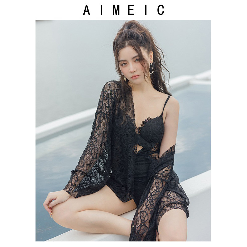 性感蕾丝连体泳衣披纱比基尼女