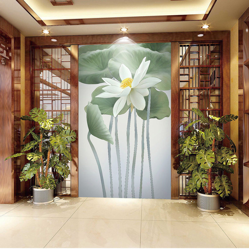 简约墙纸壁画荷花艺术墙布玄关过道走廊背景墙壁纸无纺布