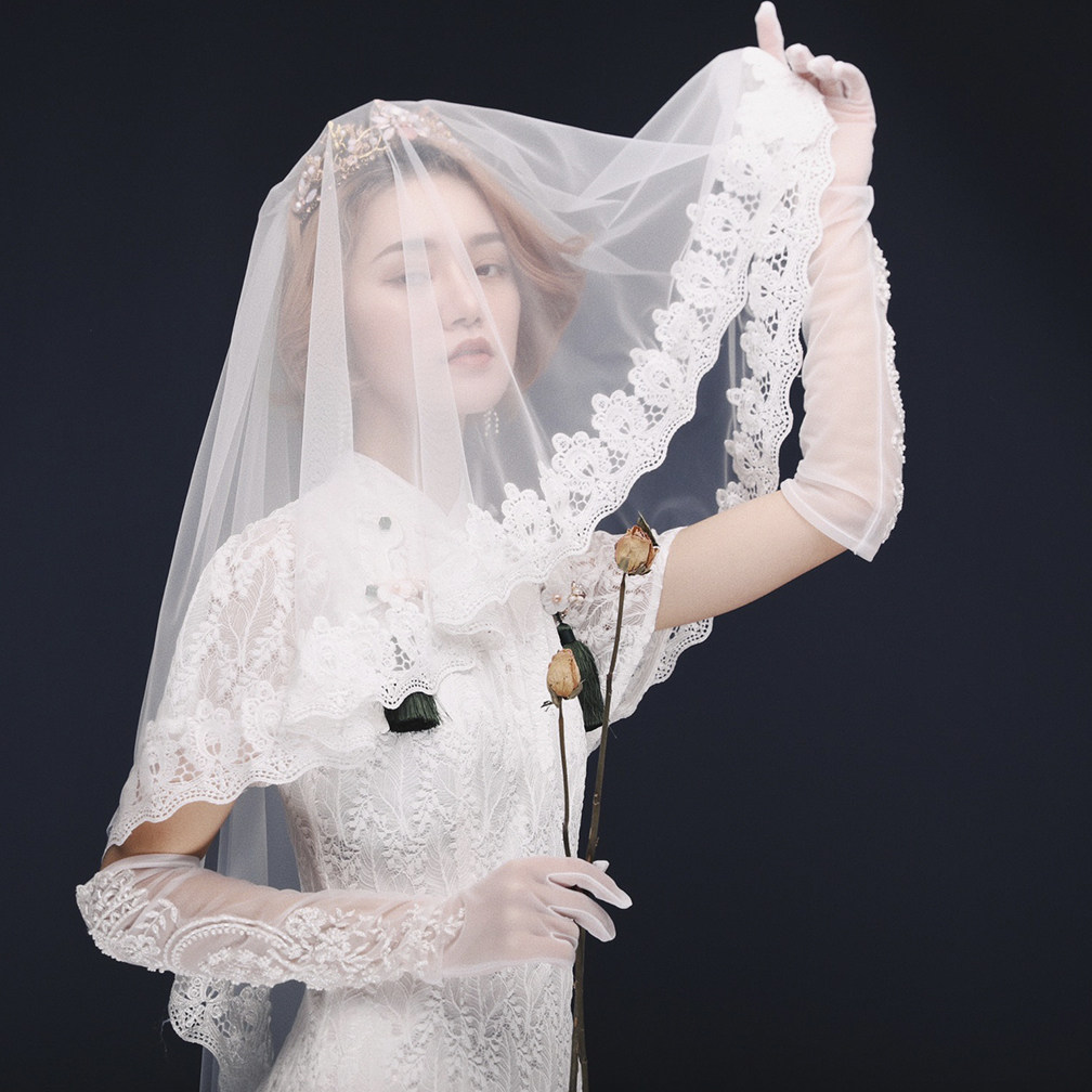 槿爷白色蕾丝中式改良旗袍裙年轻气质新娘敬酒礼服大鱼尾婚纱