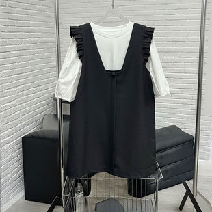 XIWA歐洲站新品 赫本風背帶裙圓領甜酷南油減齡連衣裙兩件套裝 法式