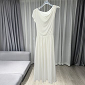 XIWA欧洲站新品 辣妹风蕾丝拼接荡领裙子不规则露肩收腰长款 连衣裙