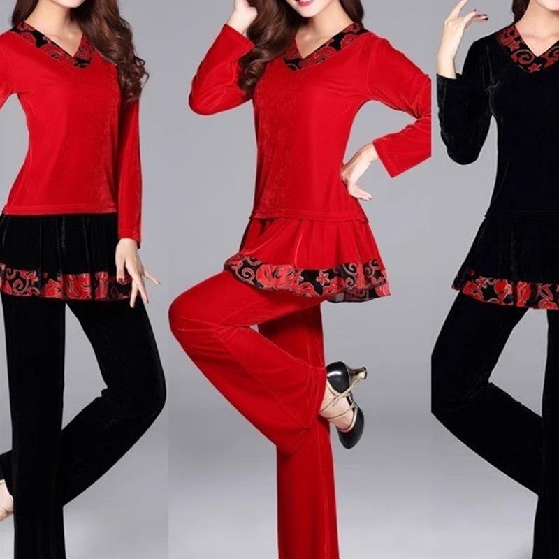 新款广场舞服装女秋冬民族风舞蹈服团队服跳舞衣表演出秧歌服套装