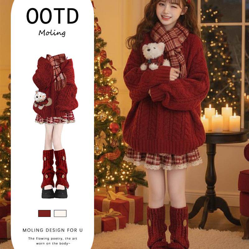 圣诞节服装红色毛衣连衣裙子女2025新款富家千金miu系穿搭套装裙