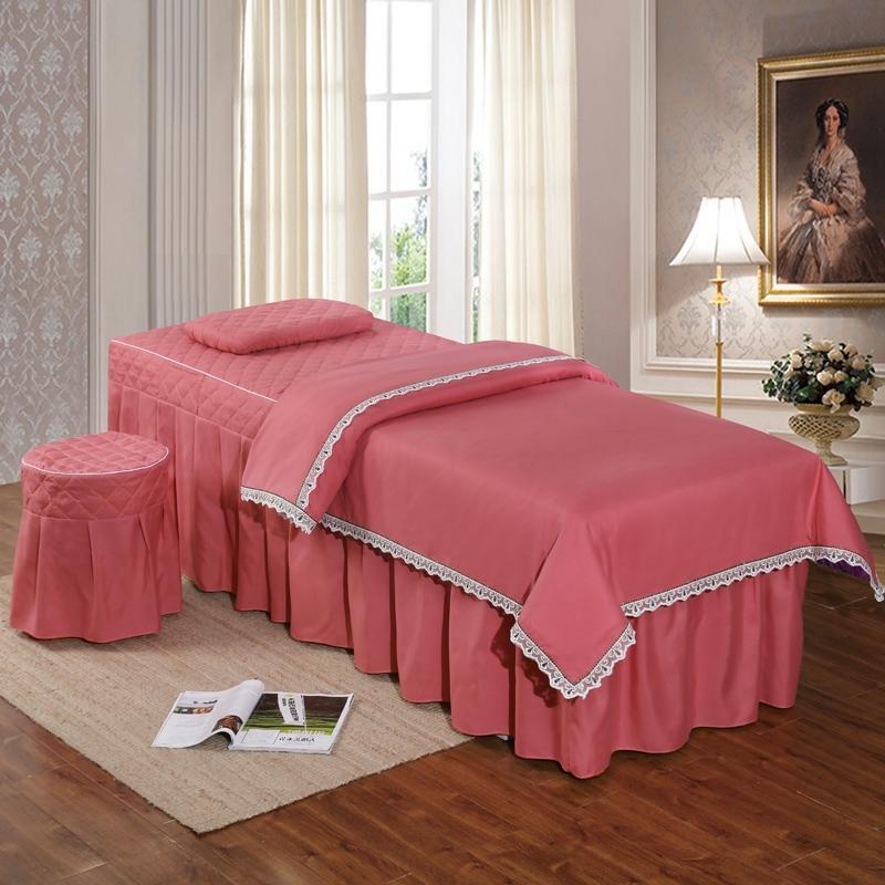 美容床罩四件套按摩理疗床套纯棉欧式美容院专用简约纯色带洞网红