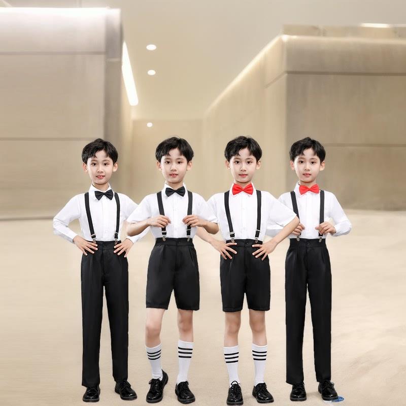 儿童合唱演出服男童六一表演服背带套装毕业照小学生大团朗诵服装