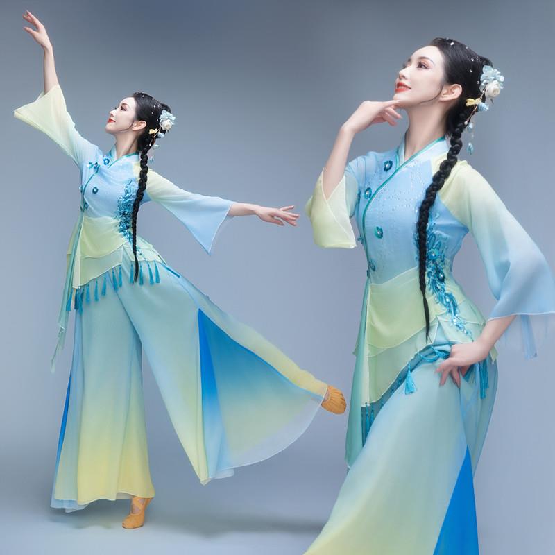 胶州秧歌服古典舞蹈服演出服女扇子舞新款广场秧歌舞服装飘逸套装