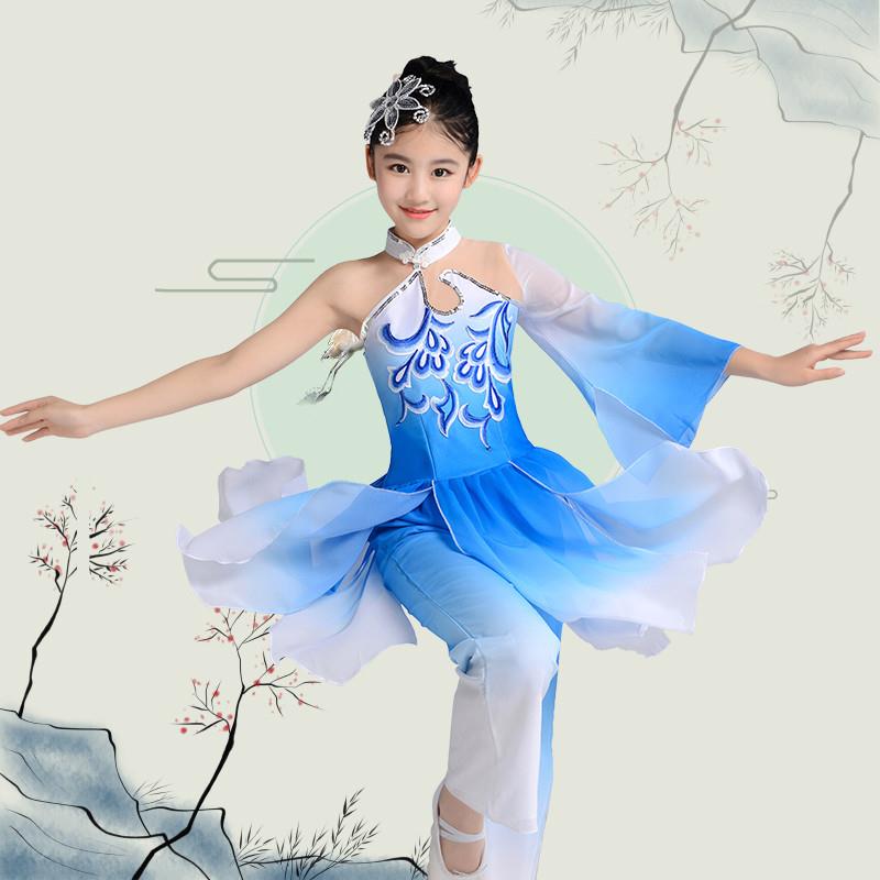 儿童古典舞演出服女童中国风飘逸2025新款时尚民族扇子舞蹈表演服