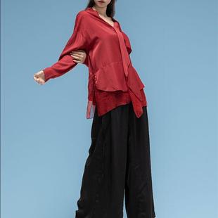 现代宽松舞服衬衫高端优雅中国舞服红色现代舞新练服衬衫