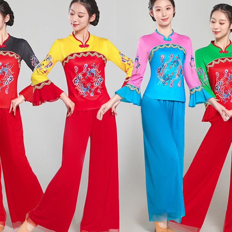 广场舞古典舞服装新款套装中老年扇子舞蹈演出服秧歌腰鼓服中国风