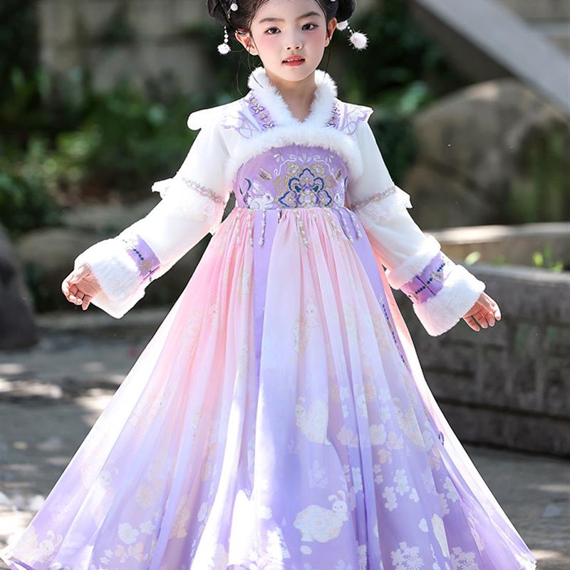 汉服女童冬季加绒2025新款中国风公主连衣裙儿童古装裙小女孩唐装