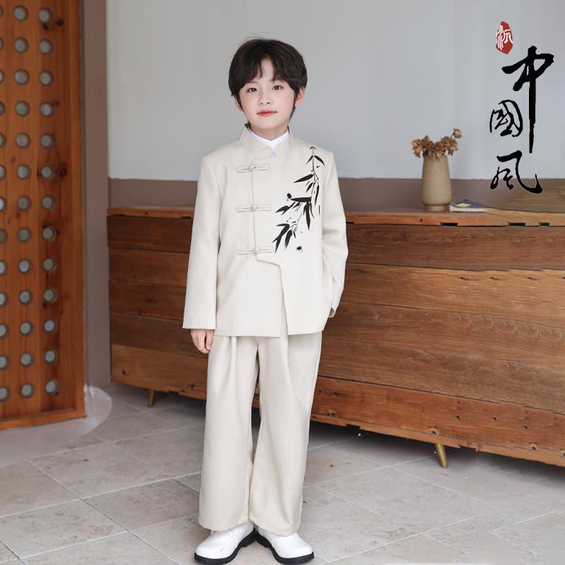 男童新中式礼服新款套装帅气男孩国潮西装复古中山装儿童演出汉服