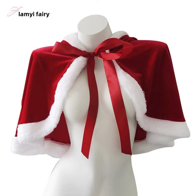 冬季纯欲丝绒兔耳连帽红色斗篷cosplay圣诞装主题服饰配件S21