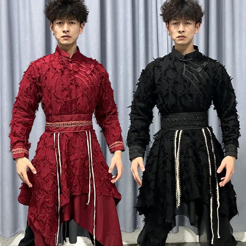 蒙古舞蹈演出服舞台表演服男成人新款双层裙套装那达慕节日艺考服