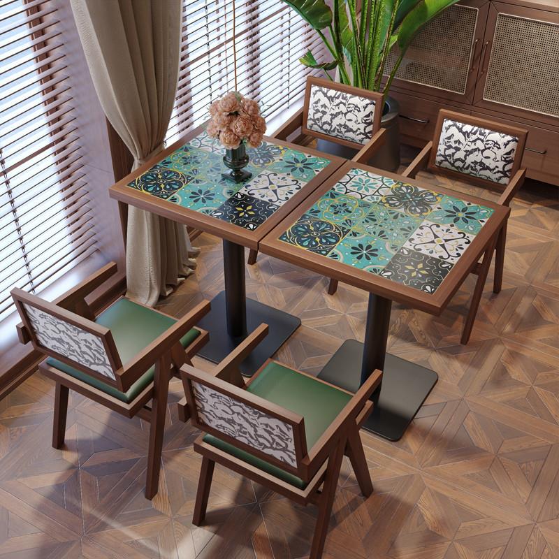 咖啡厅桌椅实木组合网红糖水铺奶茶甜品店西餐厅小酒馆方圆桌商用