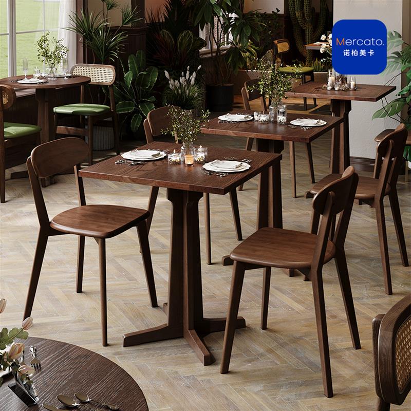 实木咖啡店桌椅组合网红复古西餐厅甜品店烘焙店商用餐饮桌子椅子