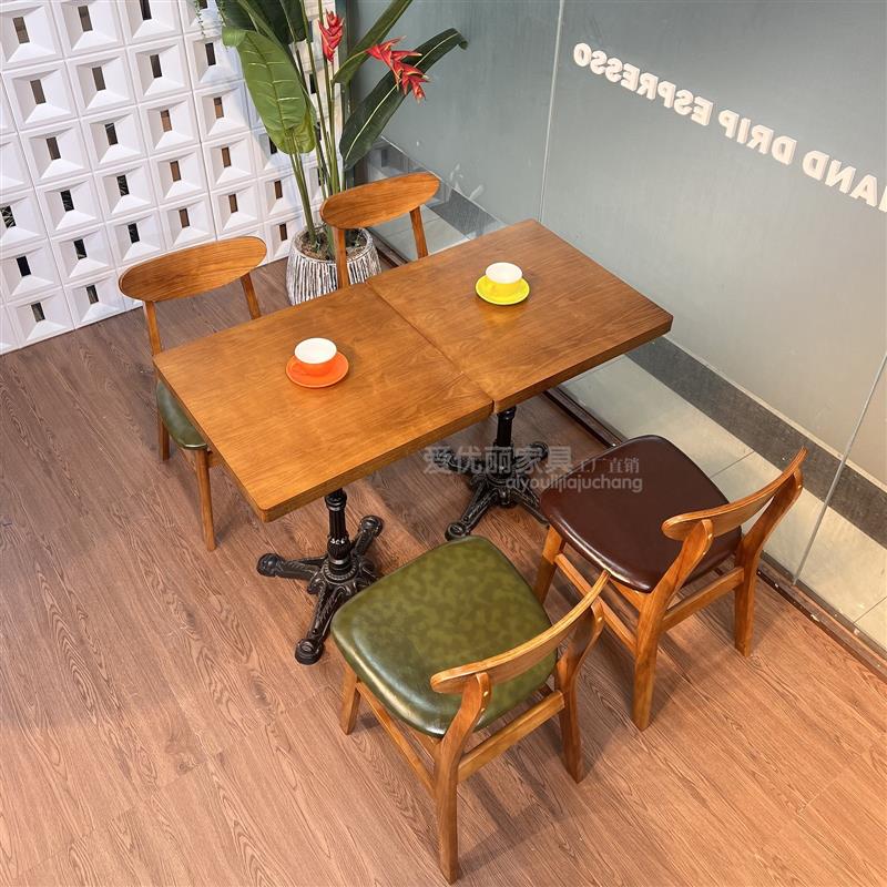 复古咖啡厅桌椅实木西餐厅日料店餐饮快餐面馆饭店茶餐厅桌椅组合