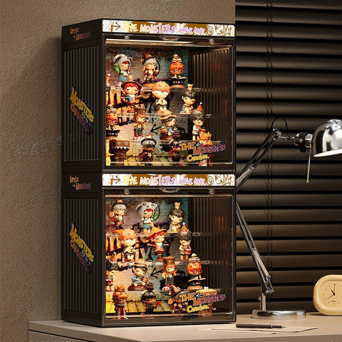 带灯盲盒展示架收纳适用于小野星星人手办收纳柜带灯造景展示盒