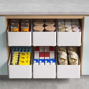 不锈钢厨房拉篮抽屉式零食杂物橱柜收纳盒加深带滑轨抽拉式置物架