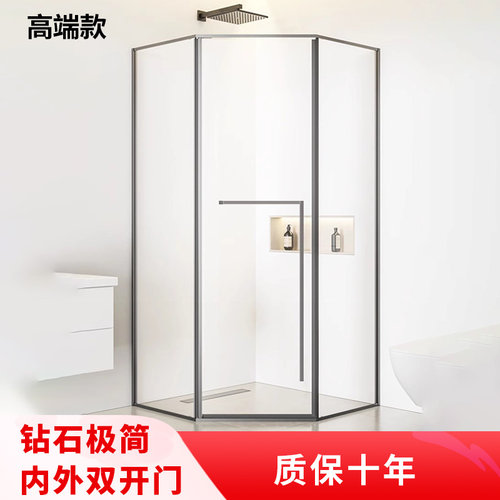 定制黑色钻石型淋浴房不锈钢玻璃