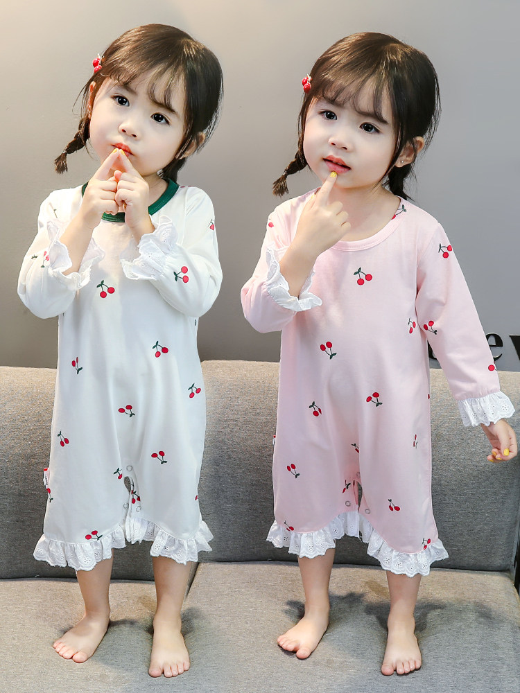女童睡裙夏季薄款棉质女孩公主宝宝儿童睡衣春秋长袖连体秋装婴儿