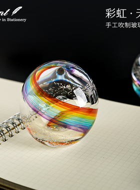 日本Pent玻璃镇纸 笔插 彩虹和银河 手工吹制 工艺品 桌面摆件装饰Paperweight礼品