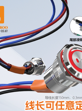 蓝波22F1大电流金属按钮开关底部灌胶带线款防水IP67自锁带灯22mm