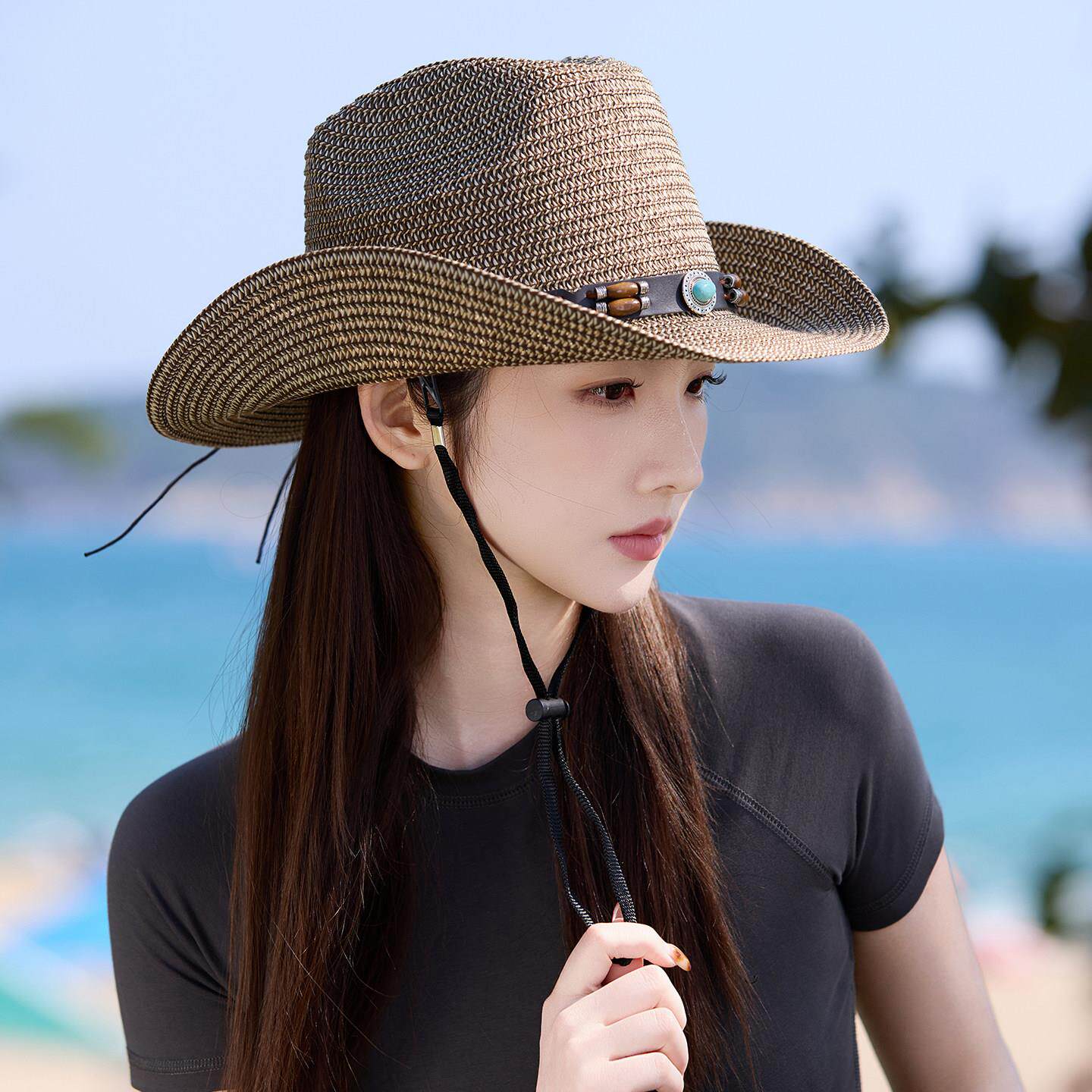 2026新款大帽檐藏族爵士草帽子女夏季海边沙滩度假遮阳西部牛仔帽