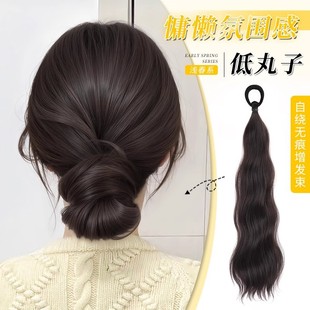 自绕式丸子头假发发束花苞头盘发髻发圈自然蓬松仿真发扎头挑染色