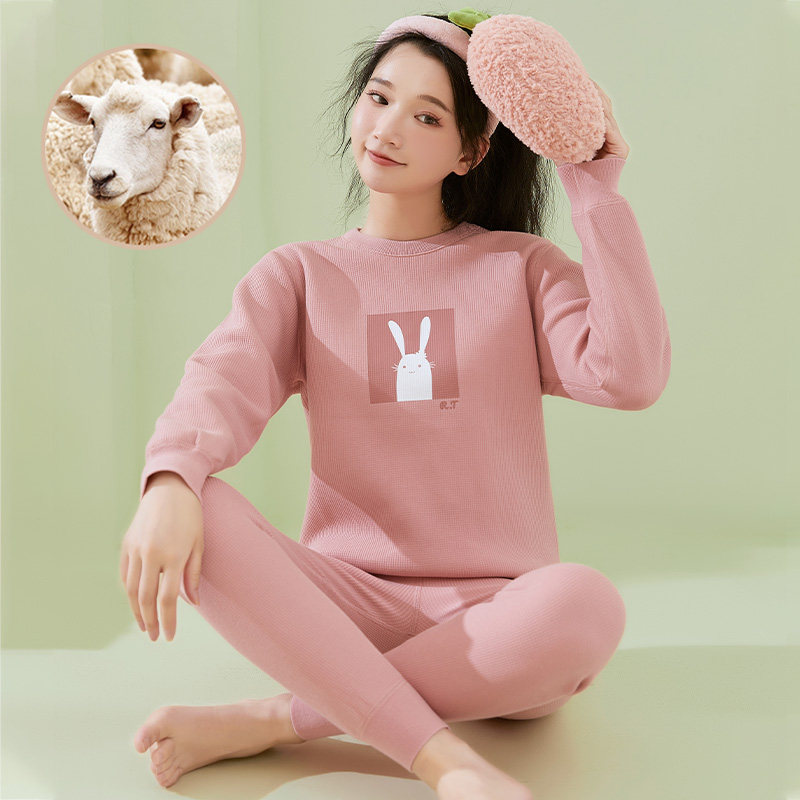 保暖内衣女套装加绒加厚女大童秋衣秋裤初中高中学生羊毛绒保暖衣