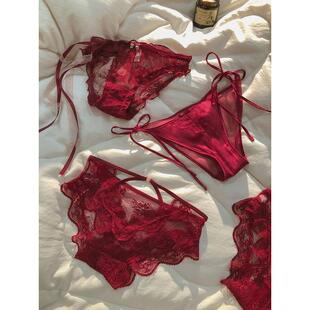 法式镂空绑带本命年系带女士蕾丝红色内裤女2024新款舒适性感