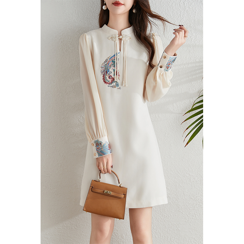 ROUMIKL新中式覆古盘扣黑色洋装女春款2025新款国风优雅气质显瘦a