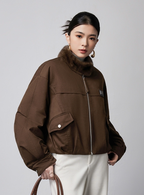 LATTICE TI 2025新款鹅绒羽绒服女短款轻奢高档羽绒服水貂领夹克