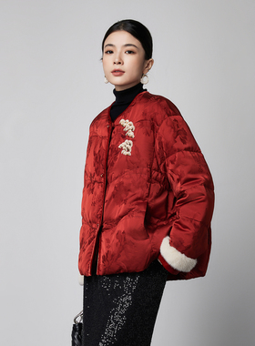 LATTICE TI2025新款新中式国风羽绒服高档轻便鹅绒服女外套红色
