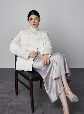 格媞2025新款轻便排骨羽绒服女士冬季外套白色黑色中式国风鹅绒服