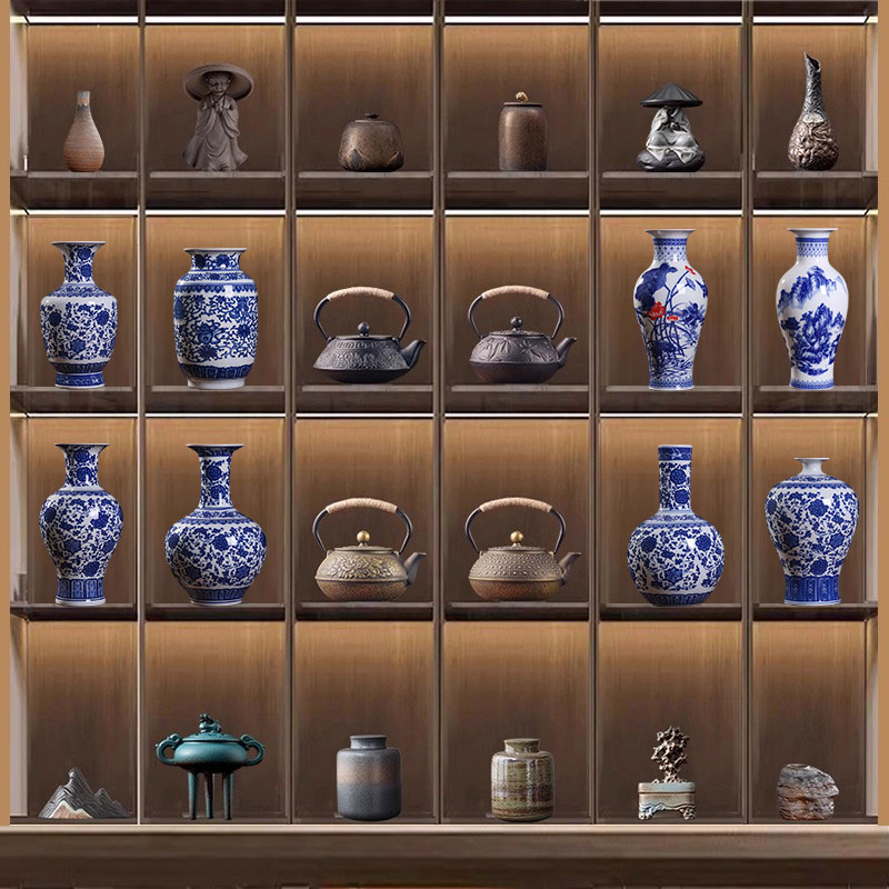 新中式茶室酒柜茶叶罐香炉装饰品