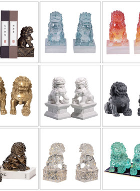 狮子仿石雕一对招财开业乔迁摆件