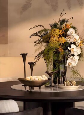 侘寂风酒店餐桌仿真花艺果盘摆件