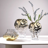 轻奢渐变金色水晶花瓶中古精致高端摆件餐桌透明水养花器鲜花插花