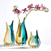 轻奢高级感琉璃渐变异形花瓶样板房餐桌插花透明水晶玻璃水养摆件