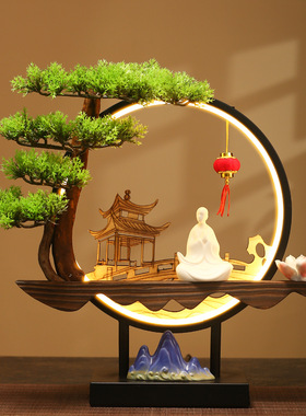 中式仿真迎客松亭子氛围灯摆件‌