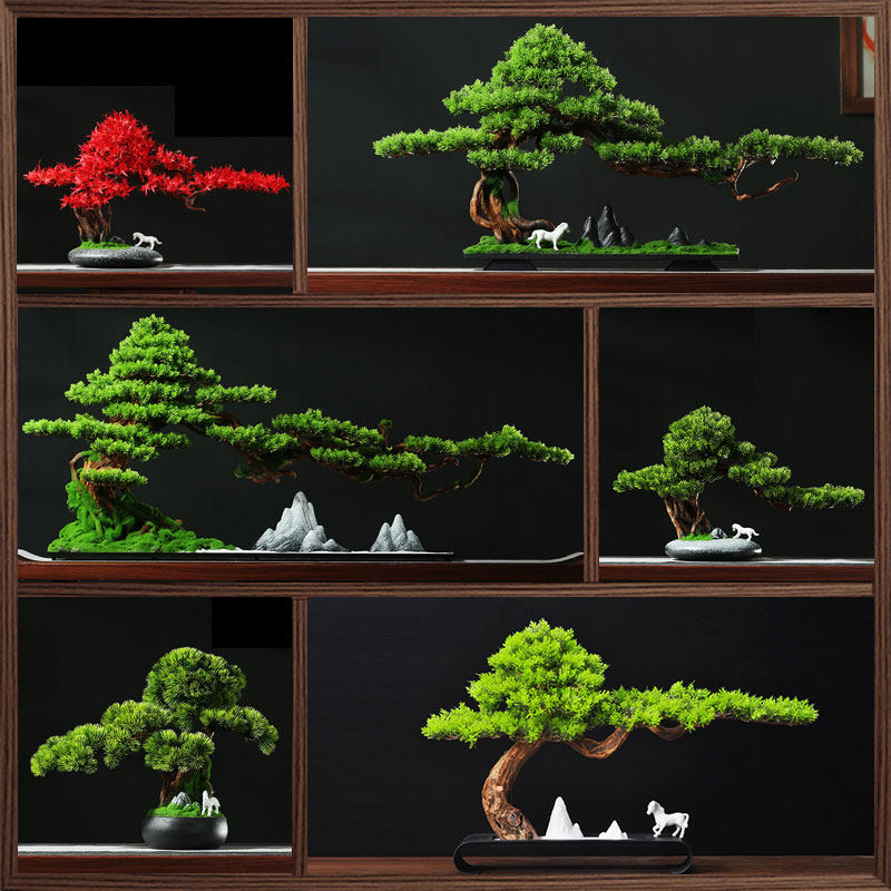 新中式仿真崖柏迎客松盆景盆栽绿植假树摆设玄关客厅酒店前台摆件,家居饰品,仿真植物盆景,淘宝优惠券,粉丝福利购,淘宝优惠卷