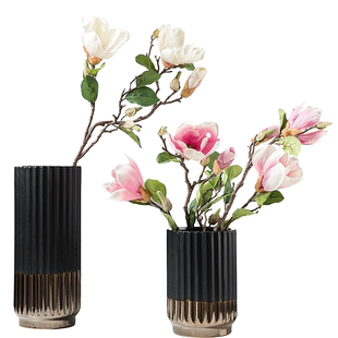 中式复古桌面小口花瓶禅意陶土罐客厅民宿餐桌装饰摆件仿真玉兰花