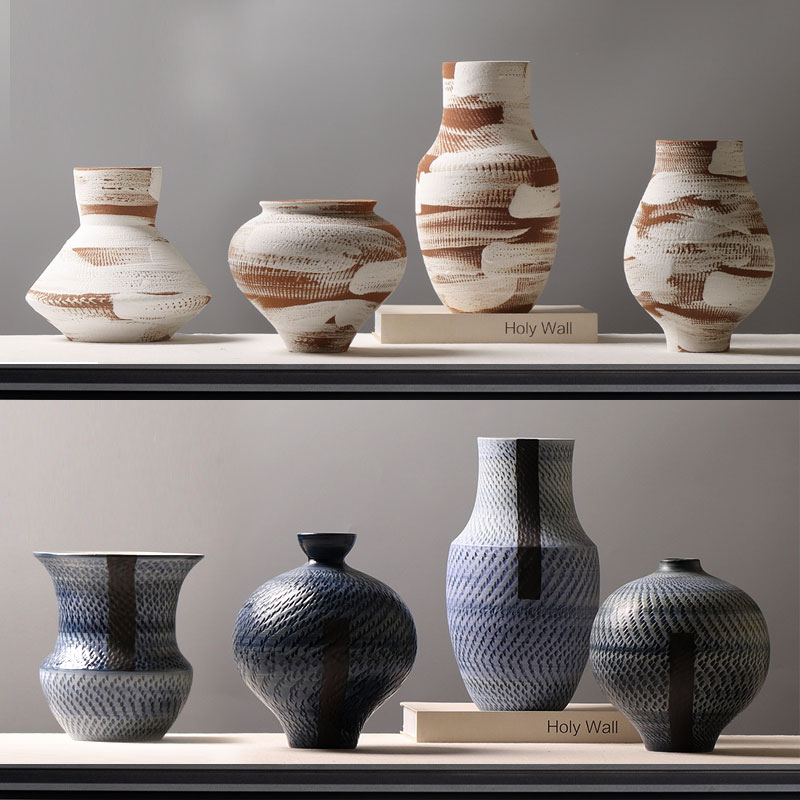 老式土罐景德镇花瓶陶艺手绘摆件