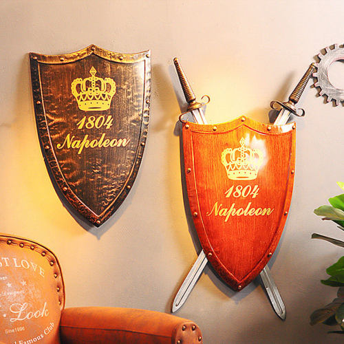欧式墙面装饰盔甲盾牌配剑