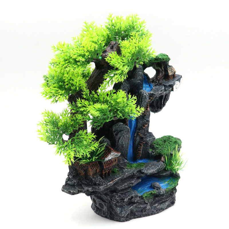 鱼缸仿真假山造景装饰石头景套餐水族箱大小树脂摆件创意风格假山