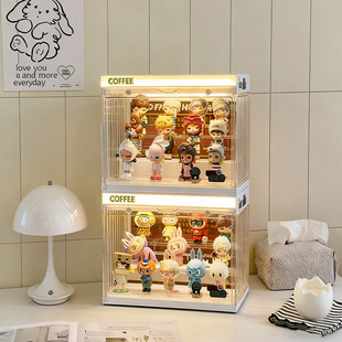 怪味便利店泡泡玛特拉布布盲盒展示盒星星人适用手办柜带灯造景盒