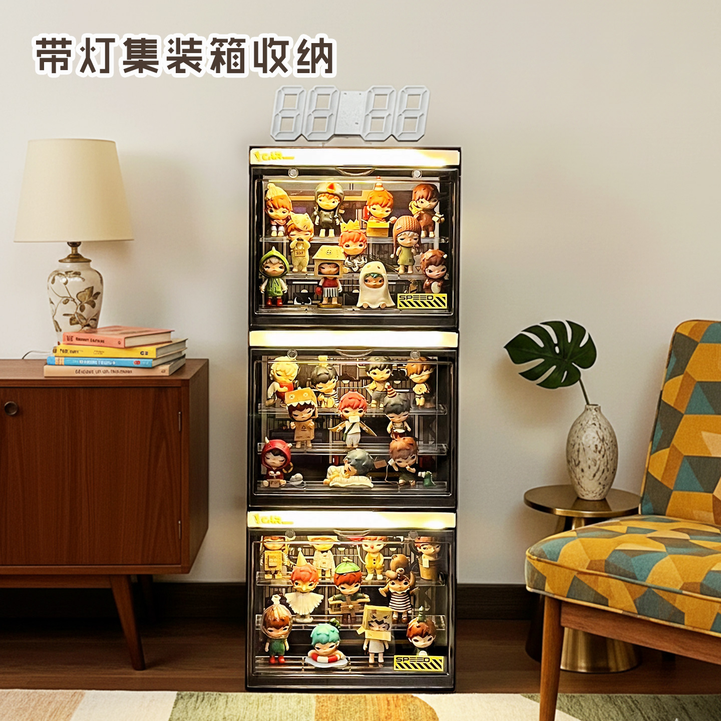 怪味便利店泡泡玛特拉布布盲盒展示盒星星人适用手办柜带灯造景盒