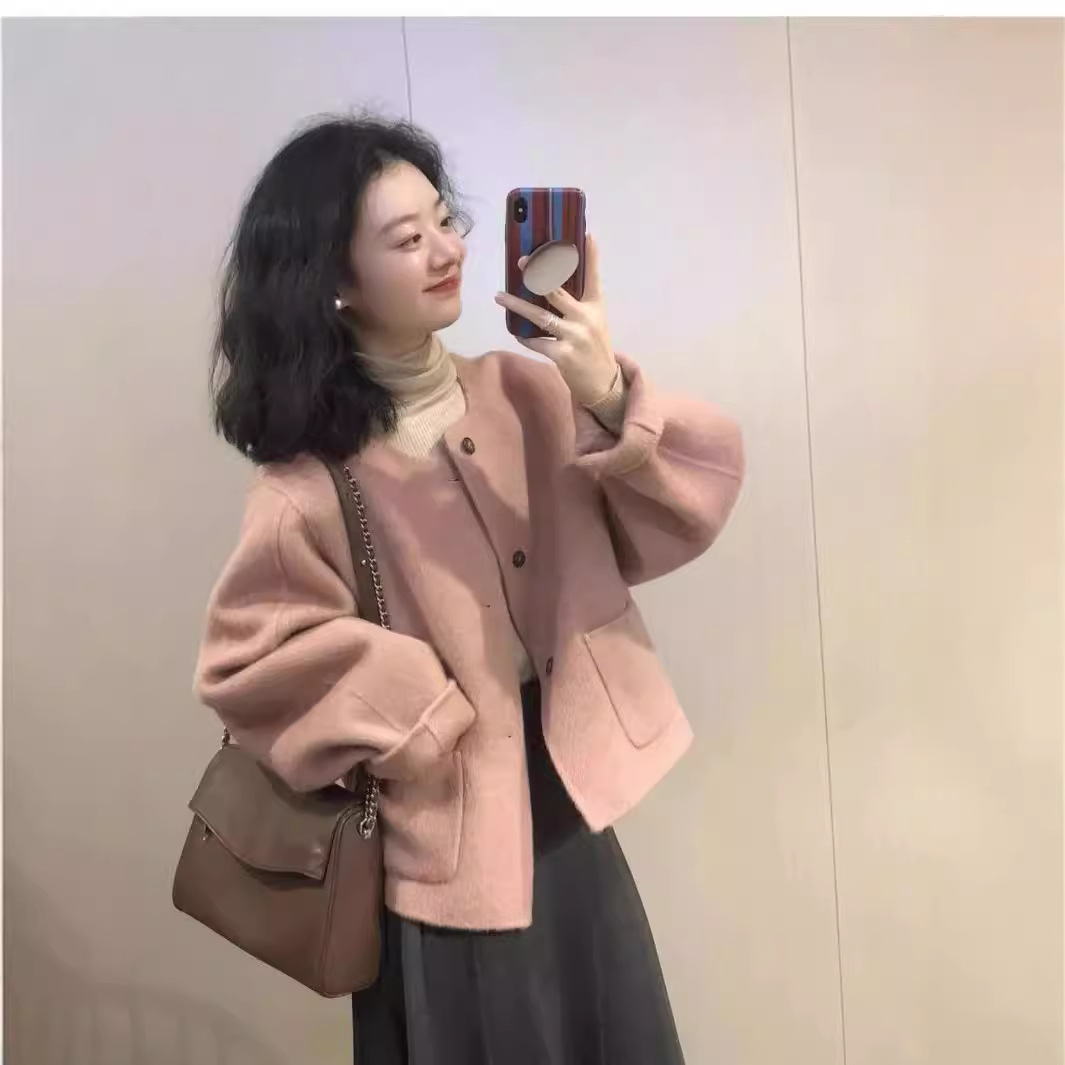 妍妍短款呢子大衣女2025秋冬新款韩系小个子气质小香风毛呢外套