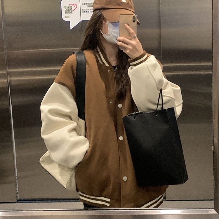 一件代发加绒加厚棒球服男女学院风韩版潮人大码夹克绒衫外套