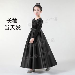 当天发女童小提琴音乐会钢琴团体演出晚礼服儿童长款 丝绒秋冬长袖